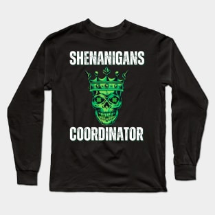 Shenanigans Coordinator - Green Skull Wearing A Crown Long Sleeve T-Shirt